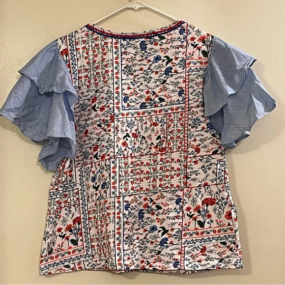 LET ME BE by ANTHROPOLOGIE Flutter Sleeve Top in Blue - Picture 6 of 10
